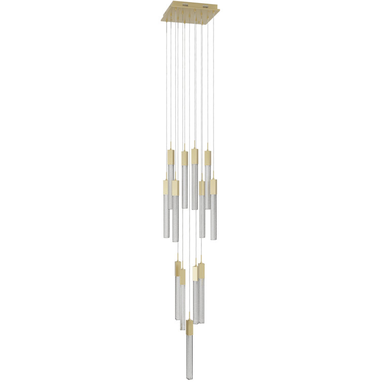 Brushed Brass 13-Light Glass LED Cluster Pendant