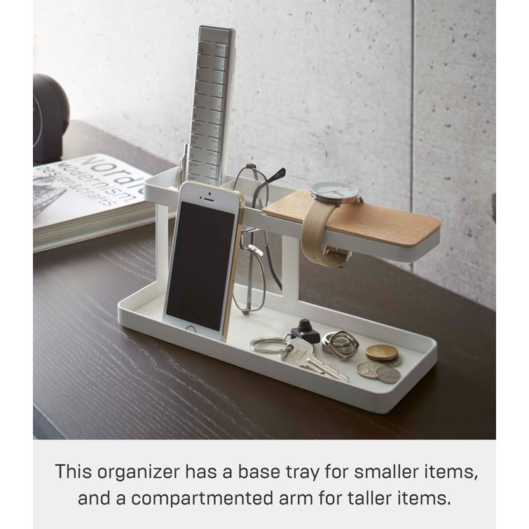 White Steel and Wood Desk Organizer with Tray