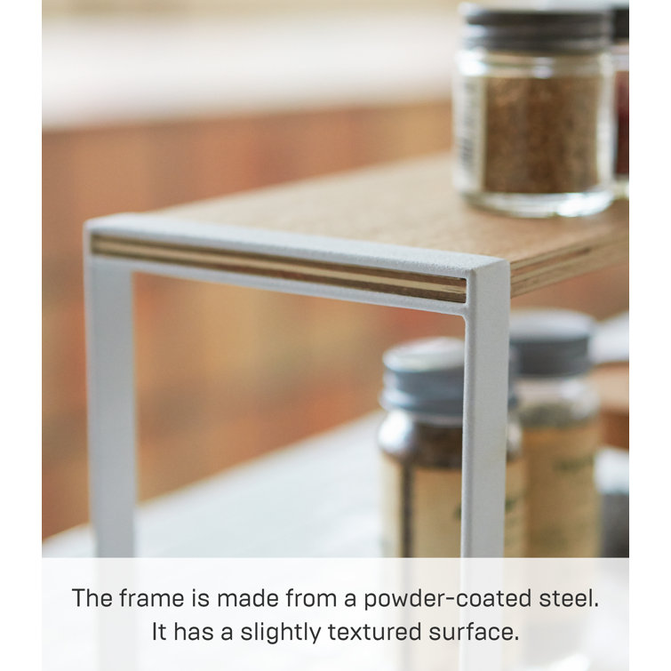 White Steel and Wood Countertop Spice Rack Organizer