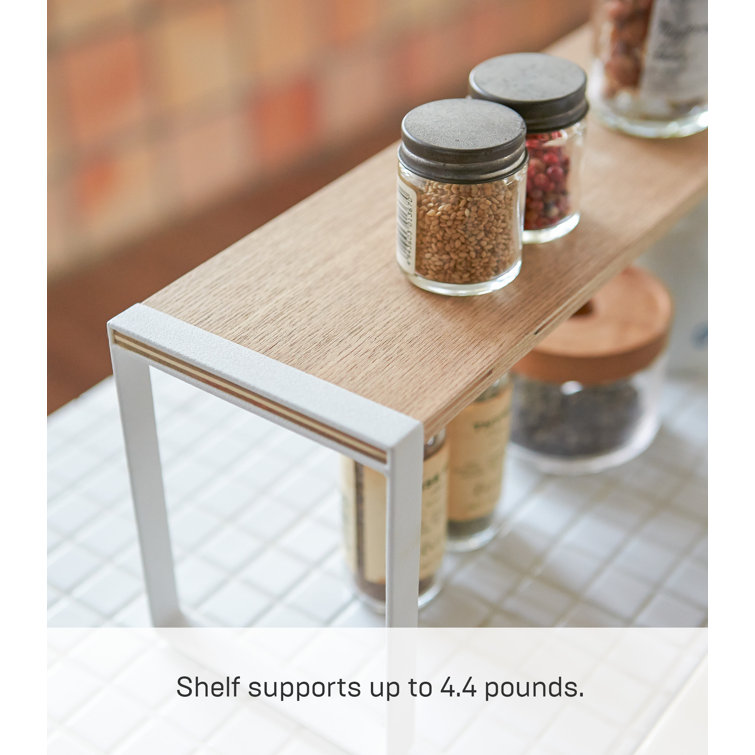 White Steel and Wood Countertop Spice Rack Organizer