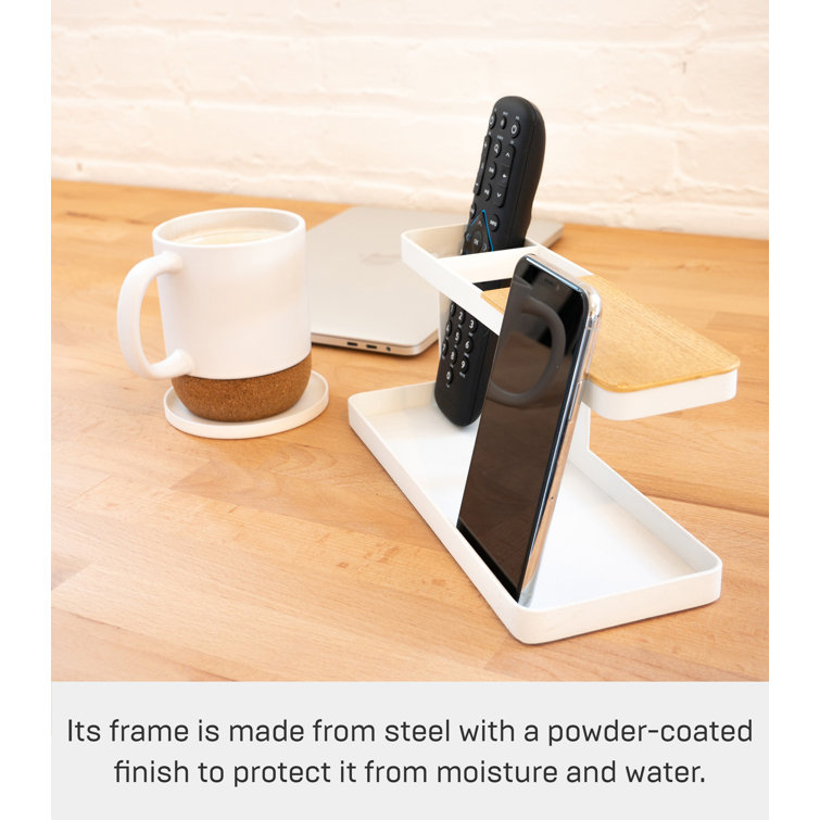 White Steel and Wood Desk Organizer with Tray