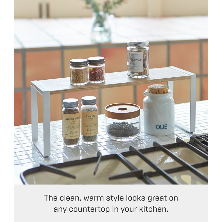 White Steel and Wood Countertop Spice Rack Organizer