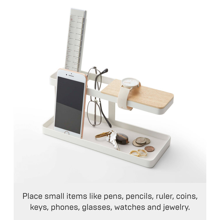 White Steel and Wood Desk Organizer with Tray