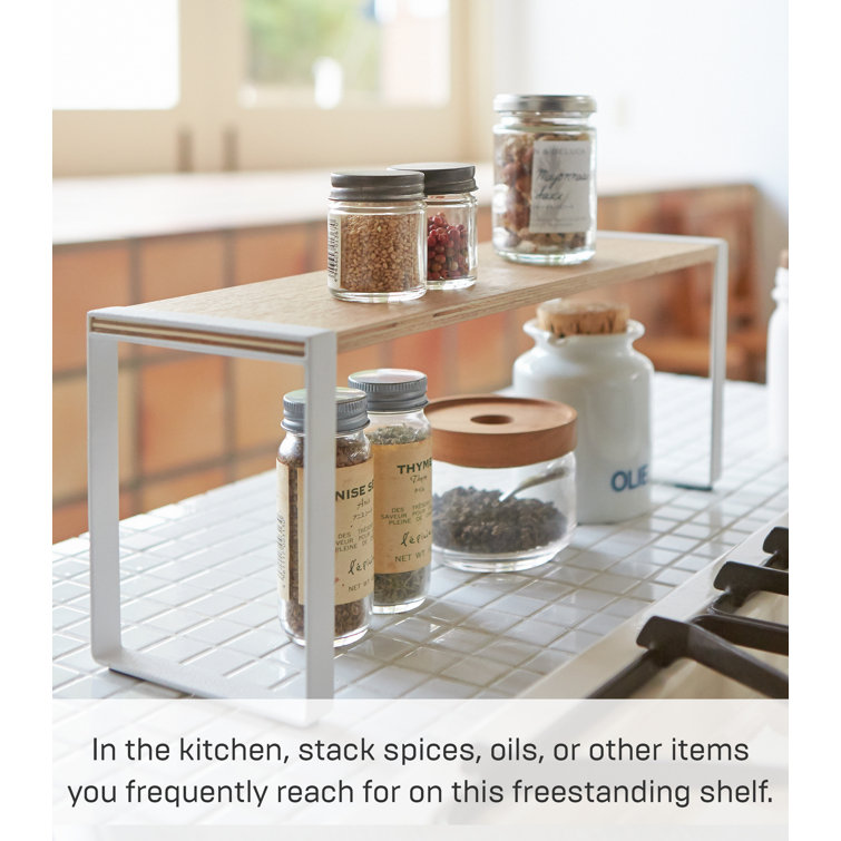 White Steel and Wood Countertop Spice Rack Organizer