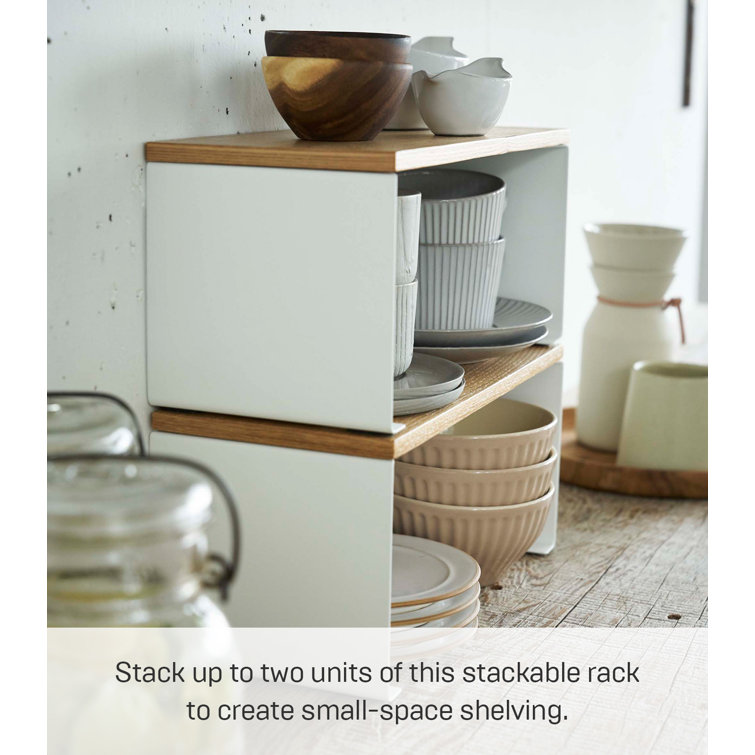 White Steel and Wood Stackable Countertop Organizer