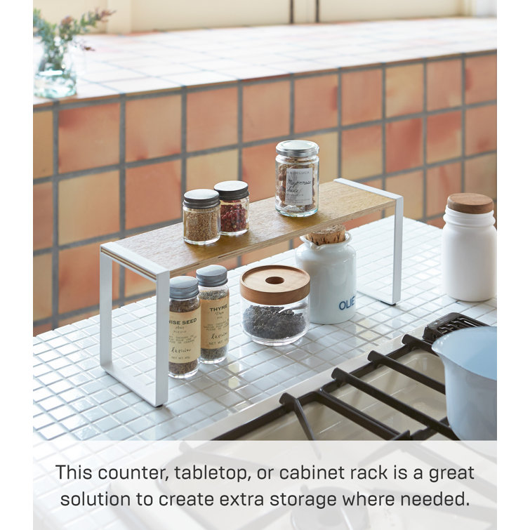 White Steel and Wood Countertop Spice Rack Organizer