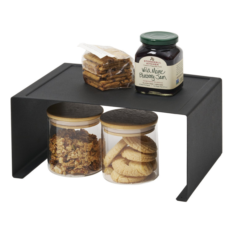 Sleek Black Steel Stackable Kitchen Organizer Shelf, 12" Wide