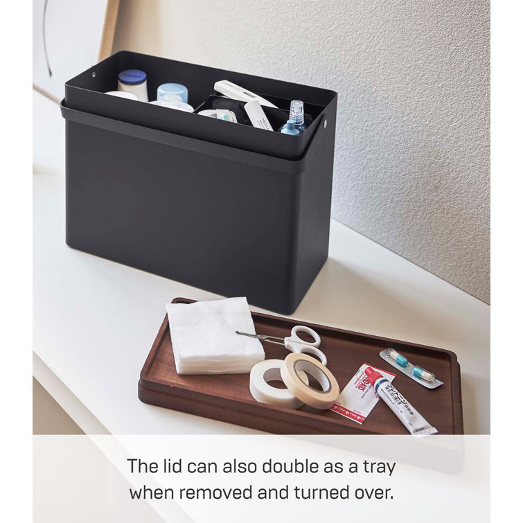 Yamazaki Home Compact Black Steel & Wood Odds-and-Ends Organizer with Lid