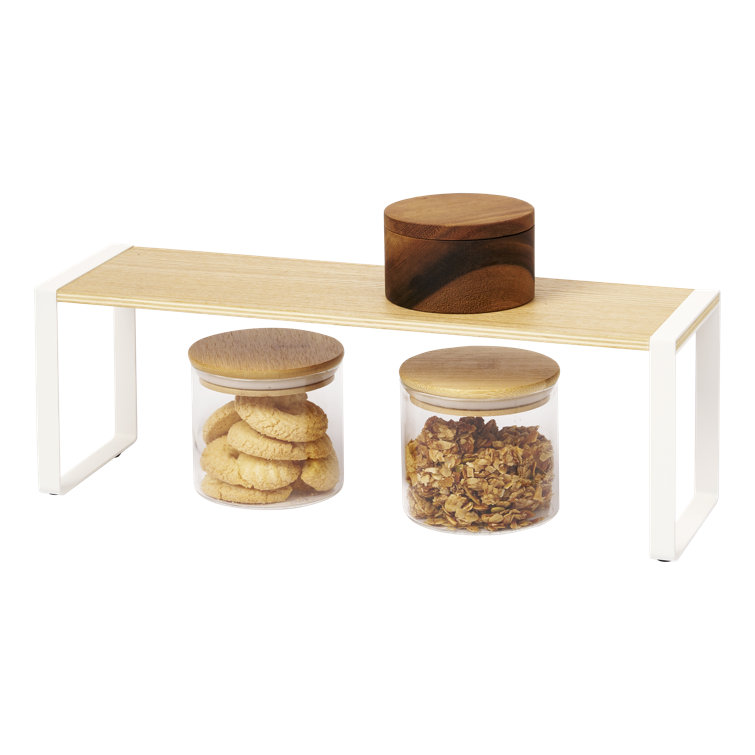 White Steel and Wood Countertop Spice Rack Organizer