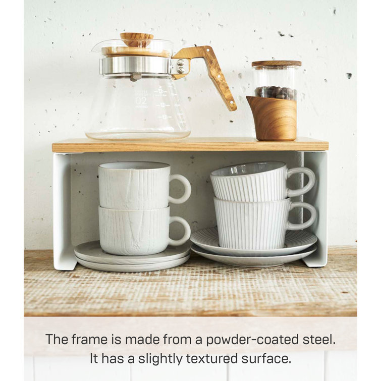 White Steel and Wood Stackable Countertop Organizer
