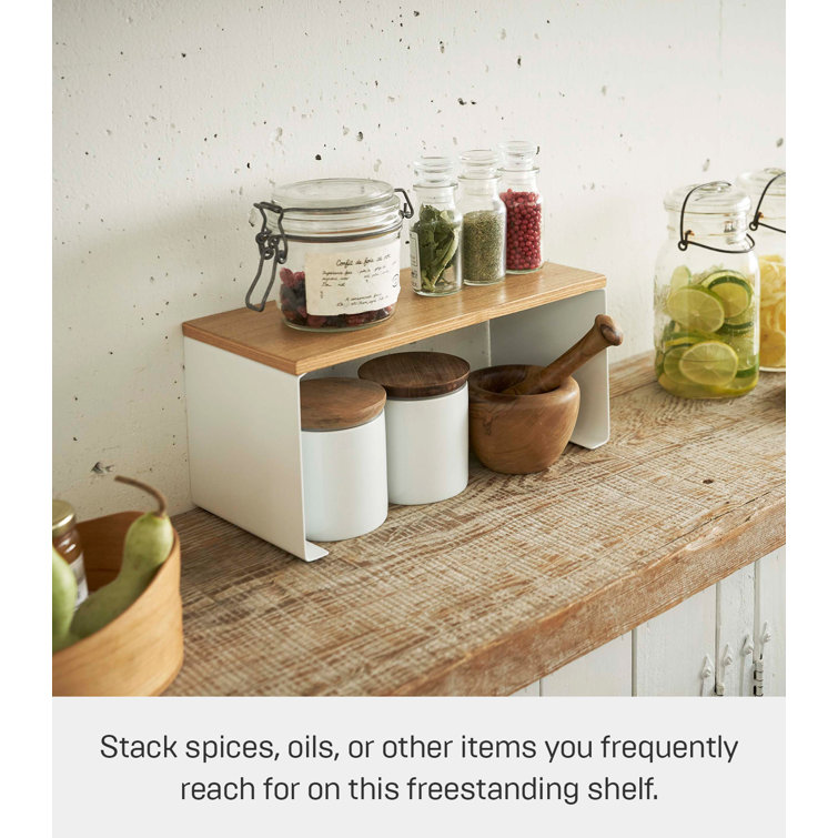 White Steel and Wood Stackable Countertop Organizer