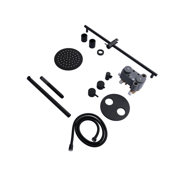 Matte Black Adjustable Height Thermostatic Shower System with Handheld
