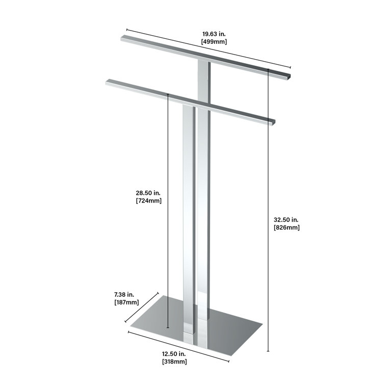 Chrome 32.5" Double Level Floor Standing Towel Holder