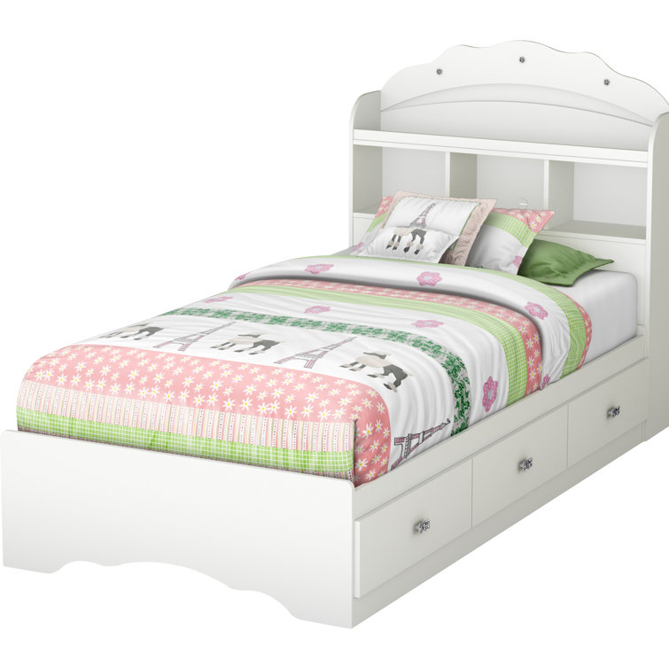 Pure White Twin Captain's Bed with Bookcase Headboard and Drawers