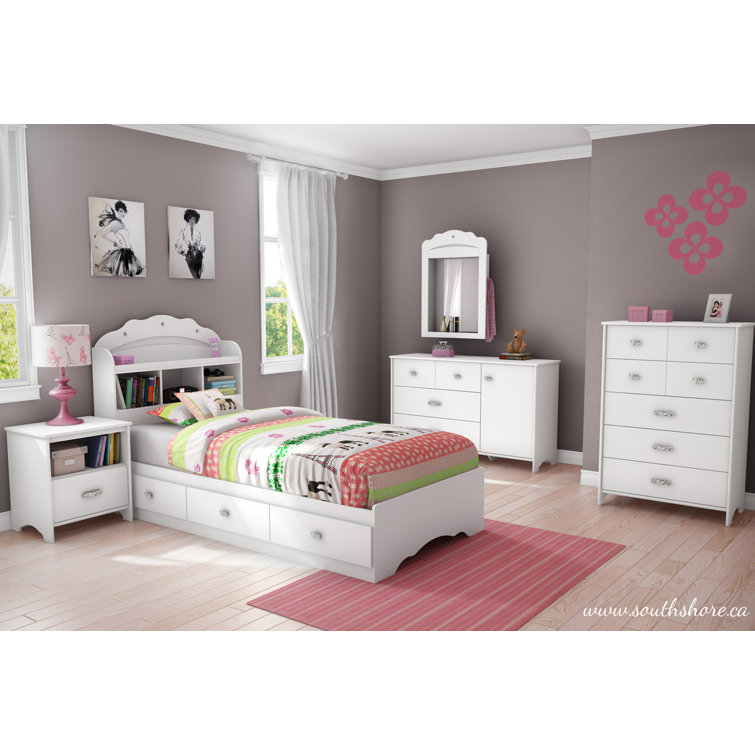 Pure White Twin Captain's Bed with Bookcase Headboard and Drawers