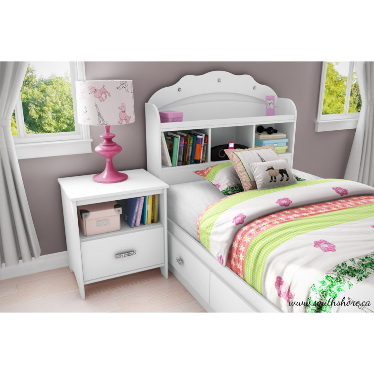 Pure White Twin Captain's Bed with Bookcase Headboard and Drawers