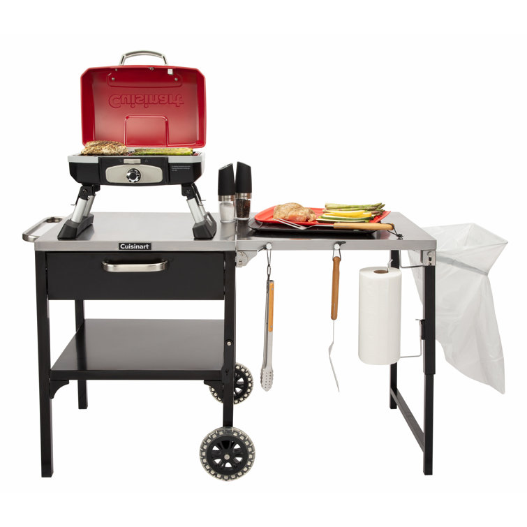 Cuisinart Black and Stainless Steel Outdoor Prep Table with Wheels