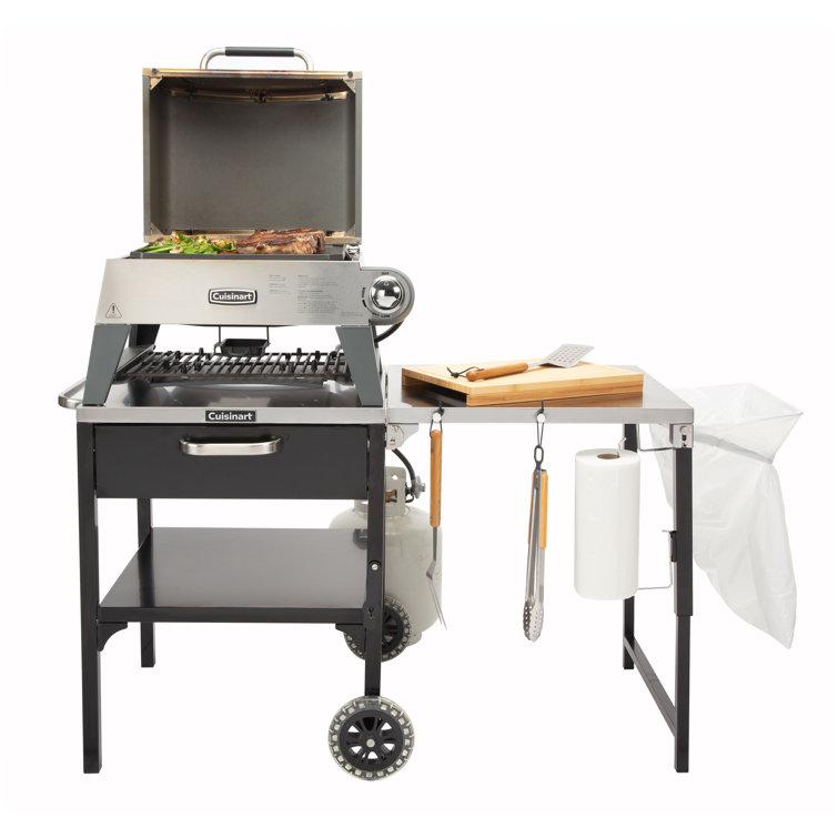 Cuisinart Black and Stainless Steel Outdoor Prep Table with Wheels