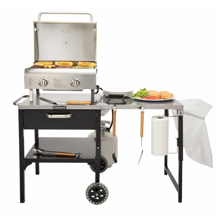 Cuisinart Black and Stainless Steel Outdoor Prep Table with Wheels