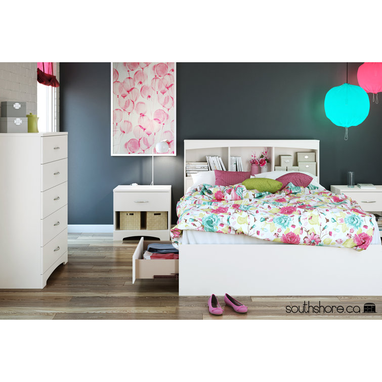 Step One Full/Double White Wood Frame Captain's Bed with Storage and Bookcase