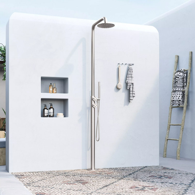 Stainless Steel Freestanding Rain Shower with Handheld Hose