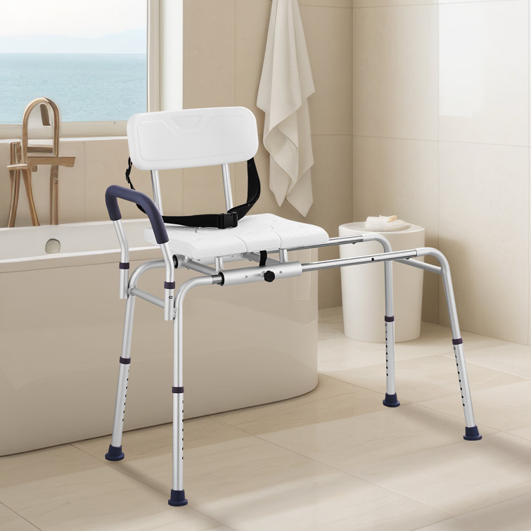 White Adjustable Plastic Sliding Tub Transfer Bench
