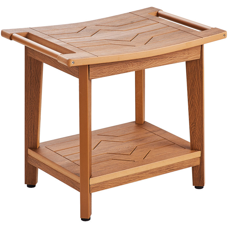 Bamboo and Wood Shower Bench with Shelf