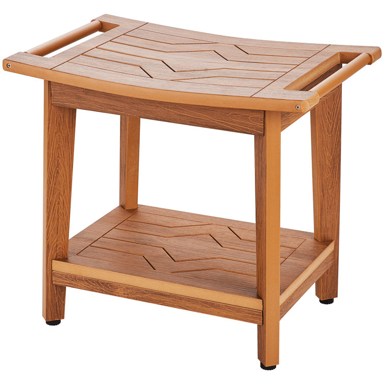 Bamboo and Wood Shower Bench with Shelf