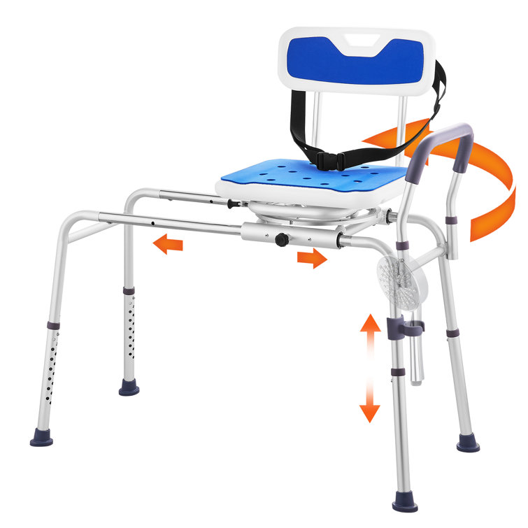 Adjustable Blue Plastic Sliding Tub Transfer Bench with Safety Belt