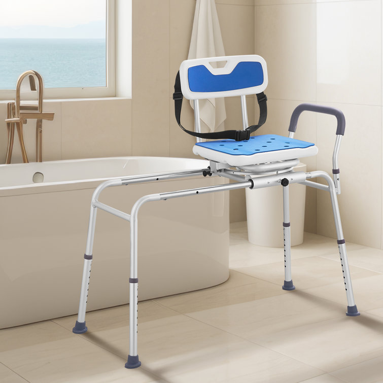 Adjustable Blue Plastic Sliding Tub Transfer Bench with Safety Belt