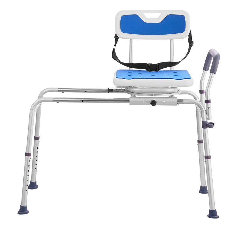 Adjustable Blue Plastic Sliding Tub Transfer Bench with Safety Belt