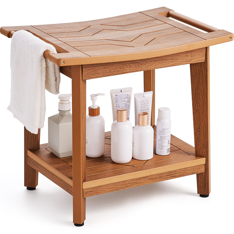 Bamboo and Wood Shower Bench with Shelf