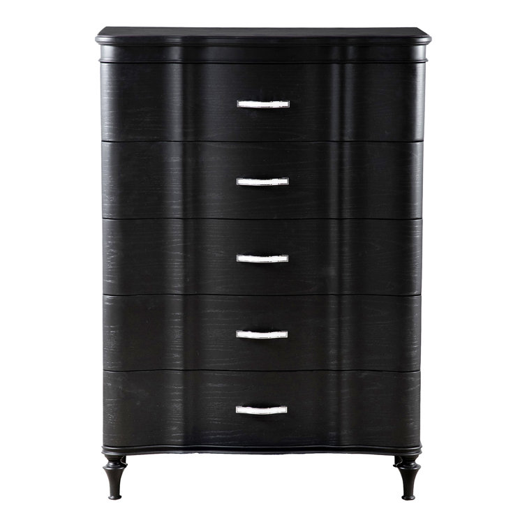 Seabliss Black Solid Wood 5-Drawer Chest with Felt Lined Drawer