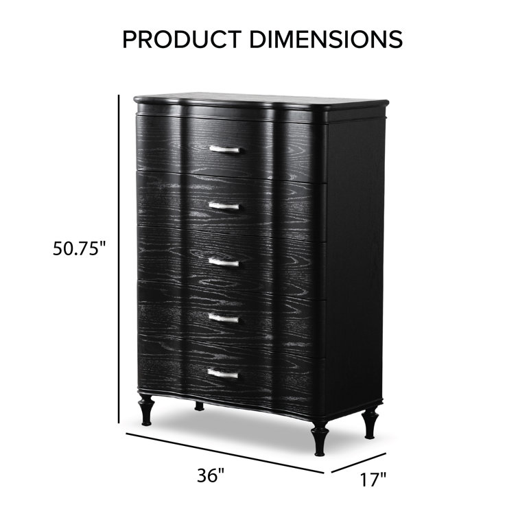 Seabliss Black Solid Wood 5-Drawer Chest with Felt Lined Drawer