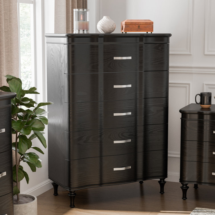 Seabliss Black Solid Wood 5-Drawer Chest with Felt Lined Drawer