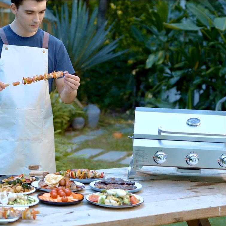 Stainless Steel 3-Burner Portable Propane Gas Grill with Cart
