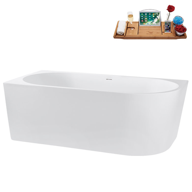 67" Glossy White Acrylic Freestanding Tub with Brushed Gold Trim