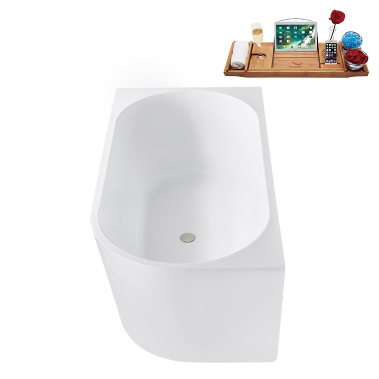 63" Glossy White Acrylic Freestanding Soaking Tub with Tray