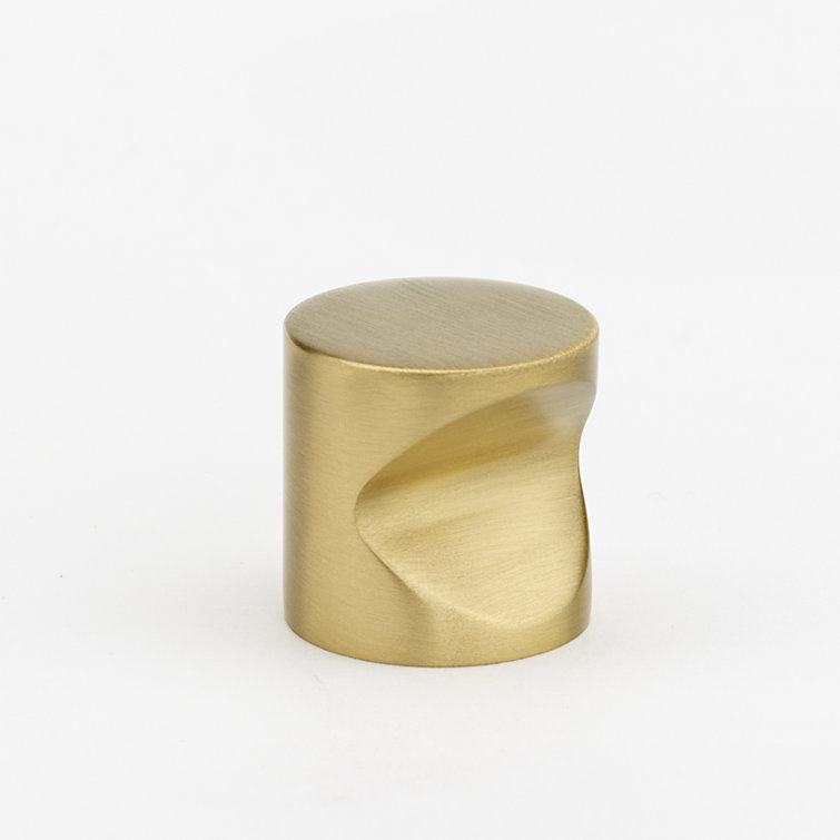 Brushed Satin Brass Round Modern Knob with Mounting Hardware