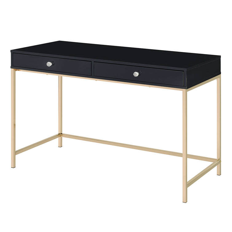Luxor High Gloss Black & Gold 62" Writing Desk with Drawers