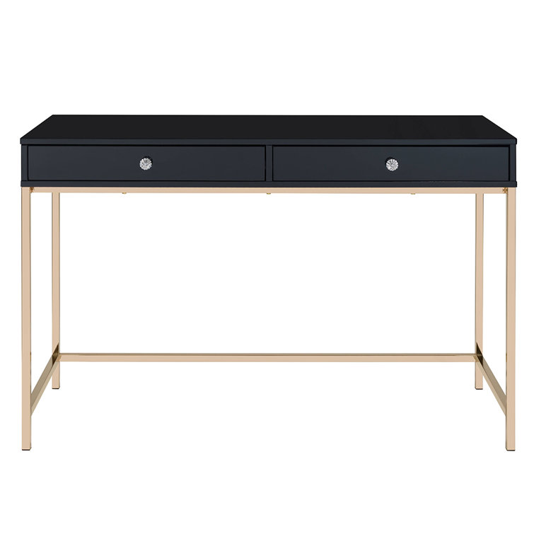 Luxor High Gloss Black & Gold 62" Writing Desk with Drawers