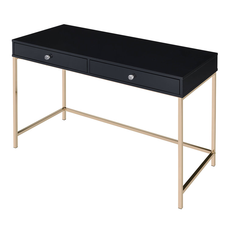 Luxor High Gloss Black & Gold 62" Writing Desk with Drawers