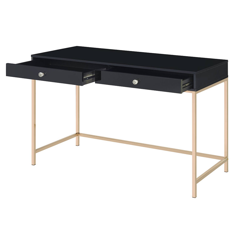 Luxor High Gloss Black & Gold 62" Writing Desk with Drawers