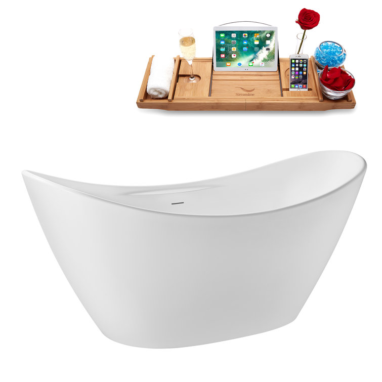 68" Glossy White Acrylic Double Slipper Freestanding Tub with Tray