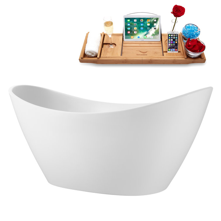 68" Glossy White Acrylic Double Slipper Freestanding Tub with Tray