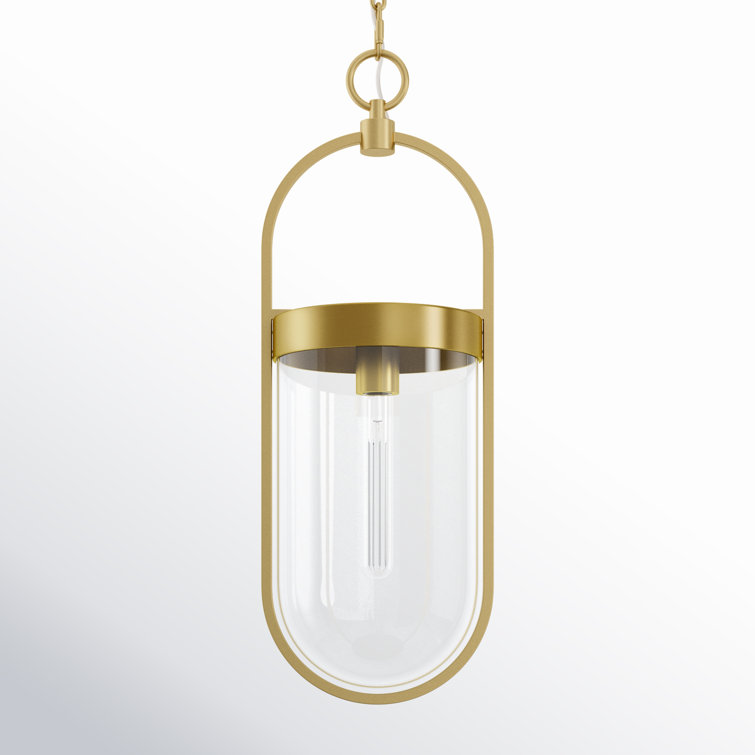 Burnished Brass Single Light Geometric Pendant with Glass Shade