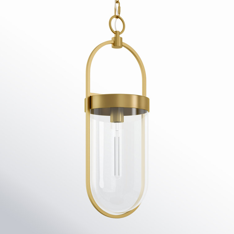 Burnished Brass Single Light Geometric Pendant with Glass Shade