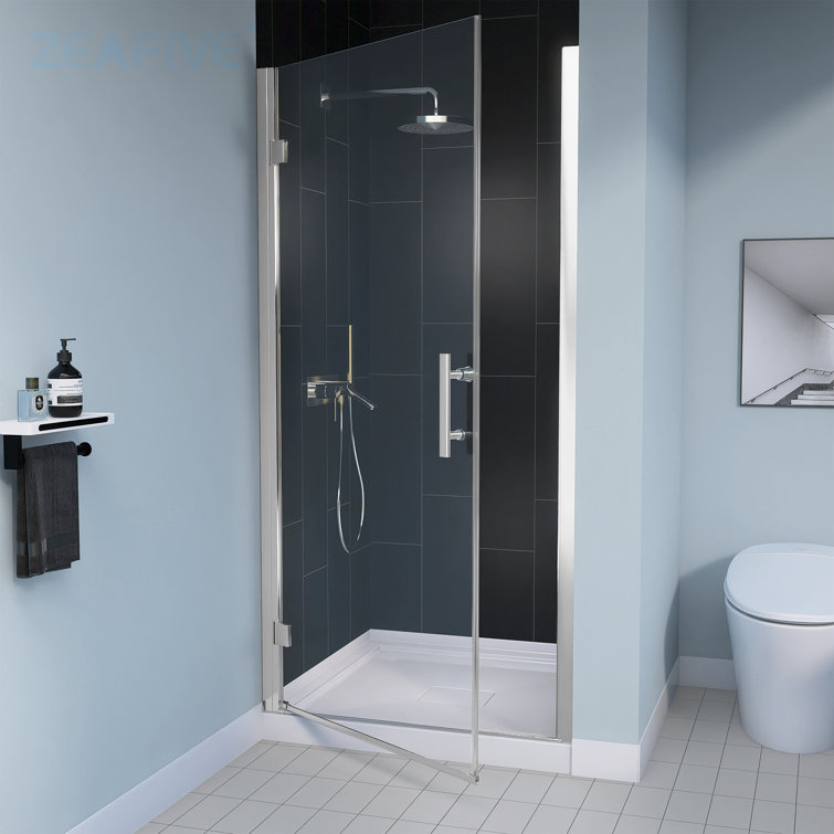72" Chrome Frameless Pivot Swing Shower Door with Clear Tempered Glass