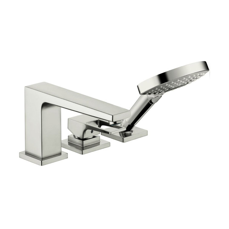 Elegant Brushed Nickel Deck Mounted Roman Tub Faucet with Handshower