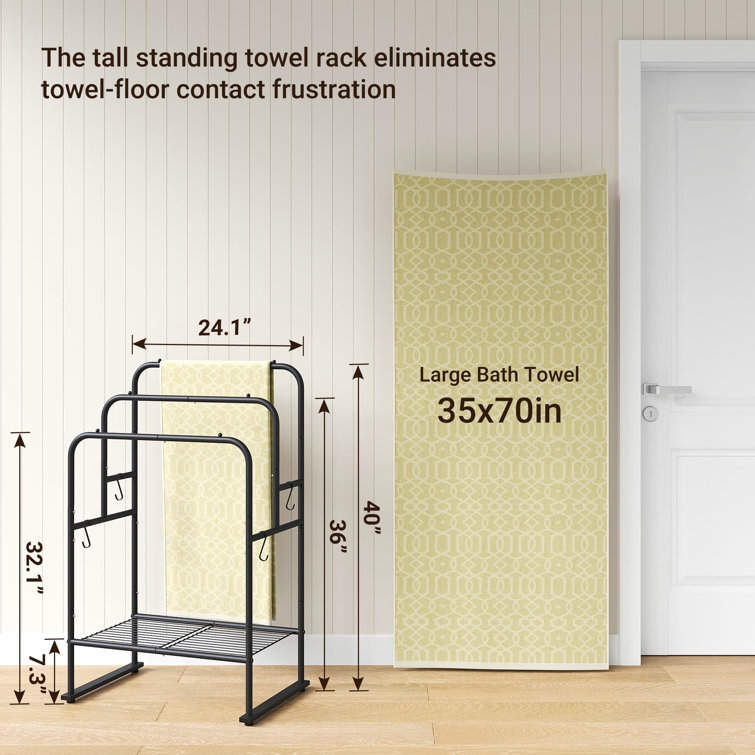 40'' Matte Black Metal Freestanding 3-Tier Towel Drying Rack with Shelf